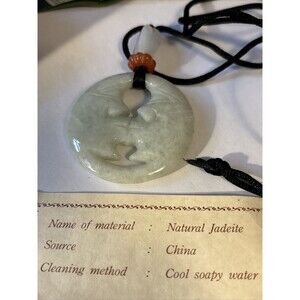 JADE PENDANT green 3" Length on 21" Black Silk Cord "MOON FESTIVAL"